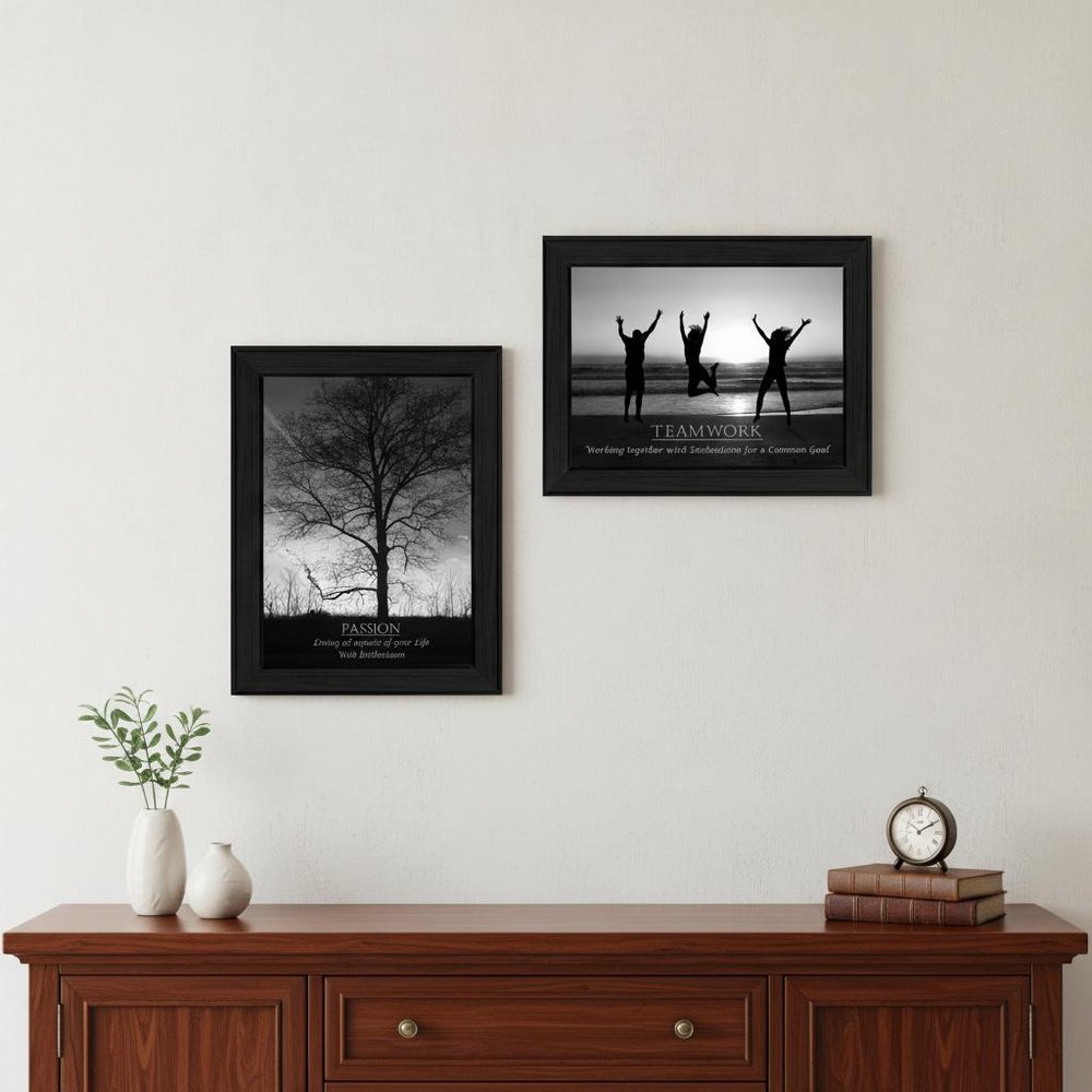 Set Of Two Passion and Teamwork Black Framed Print Wall Art HomeRoots