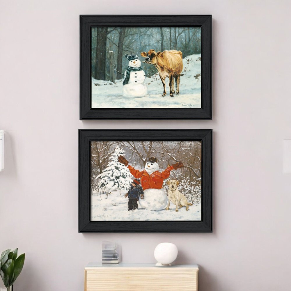 Set Of Two Snow Buddies Black Framed Wall Art HomeRoots