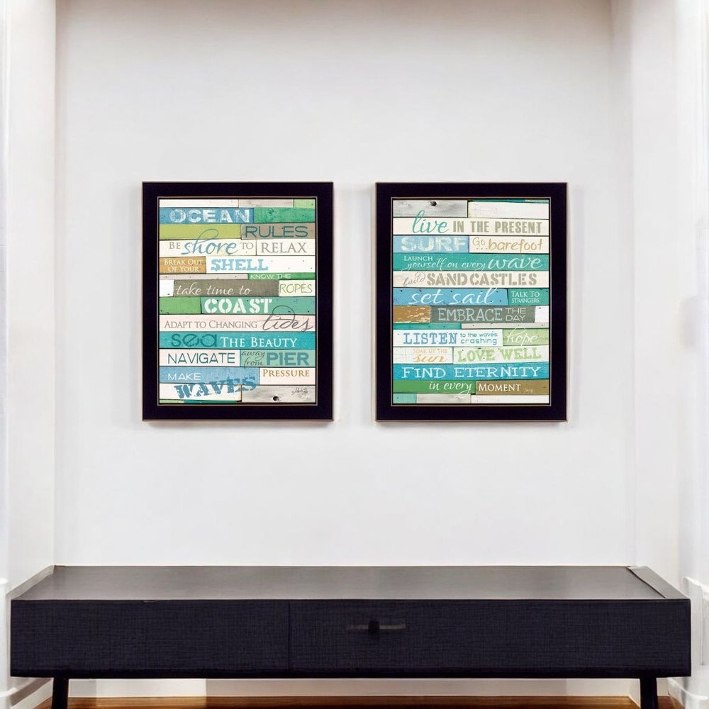 Set Of Two Live in The Present 4 Black Framed Textual Art Wall Art