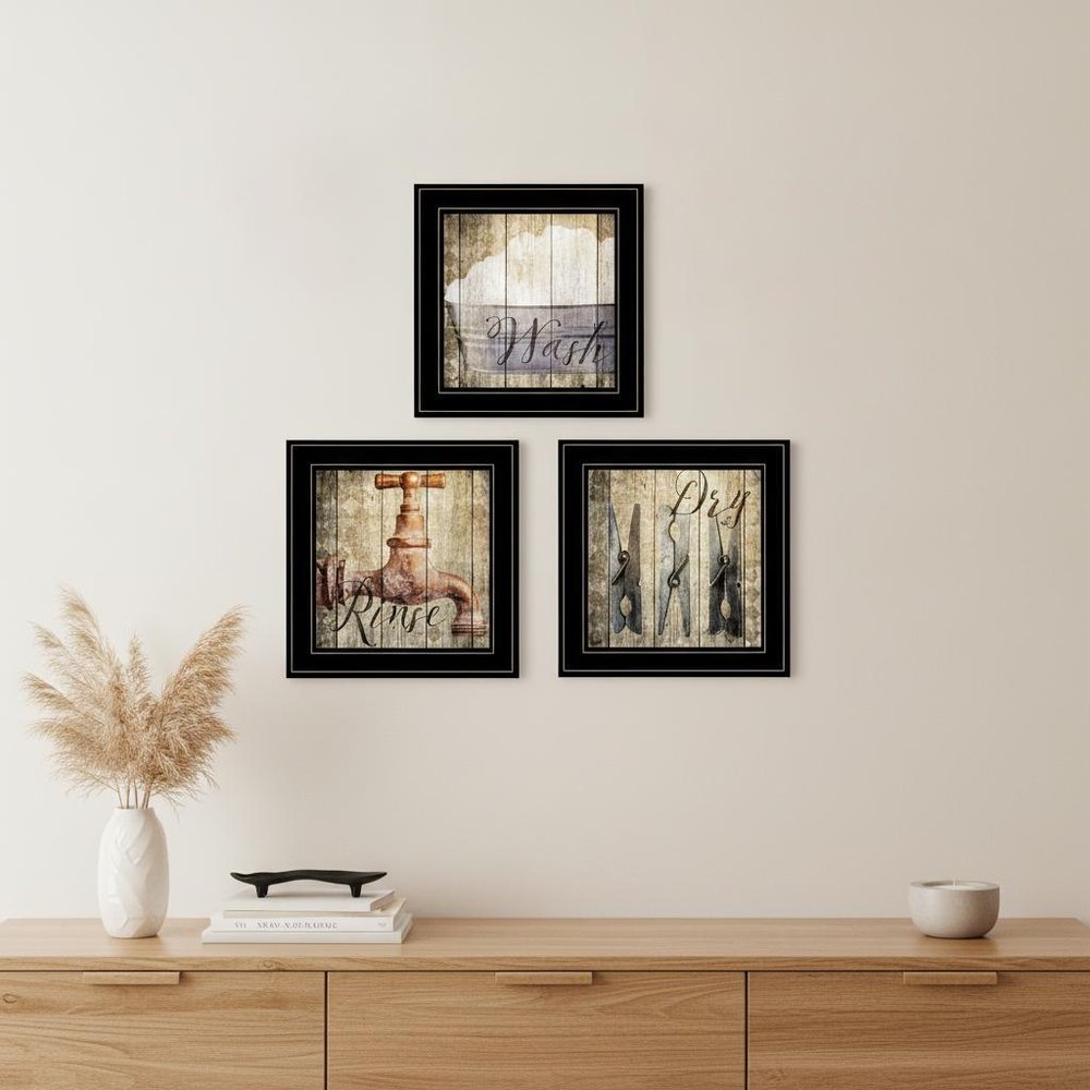 Set Of Three Wash 2 Black Framed Print Bathroom Wall Art HomeRoots