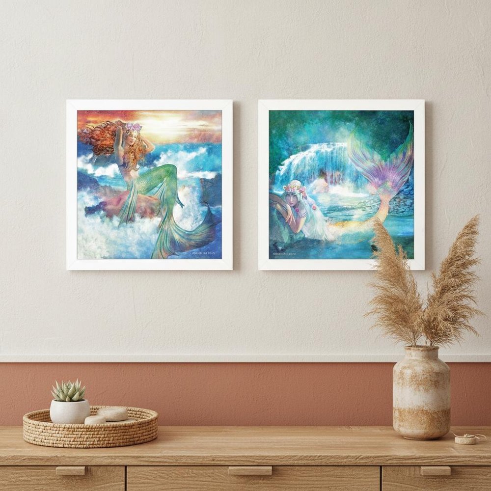 Set Of Two Mermaids 3 White Framed Print Wall Art HomeRoots