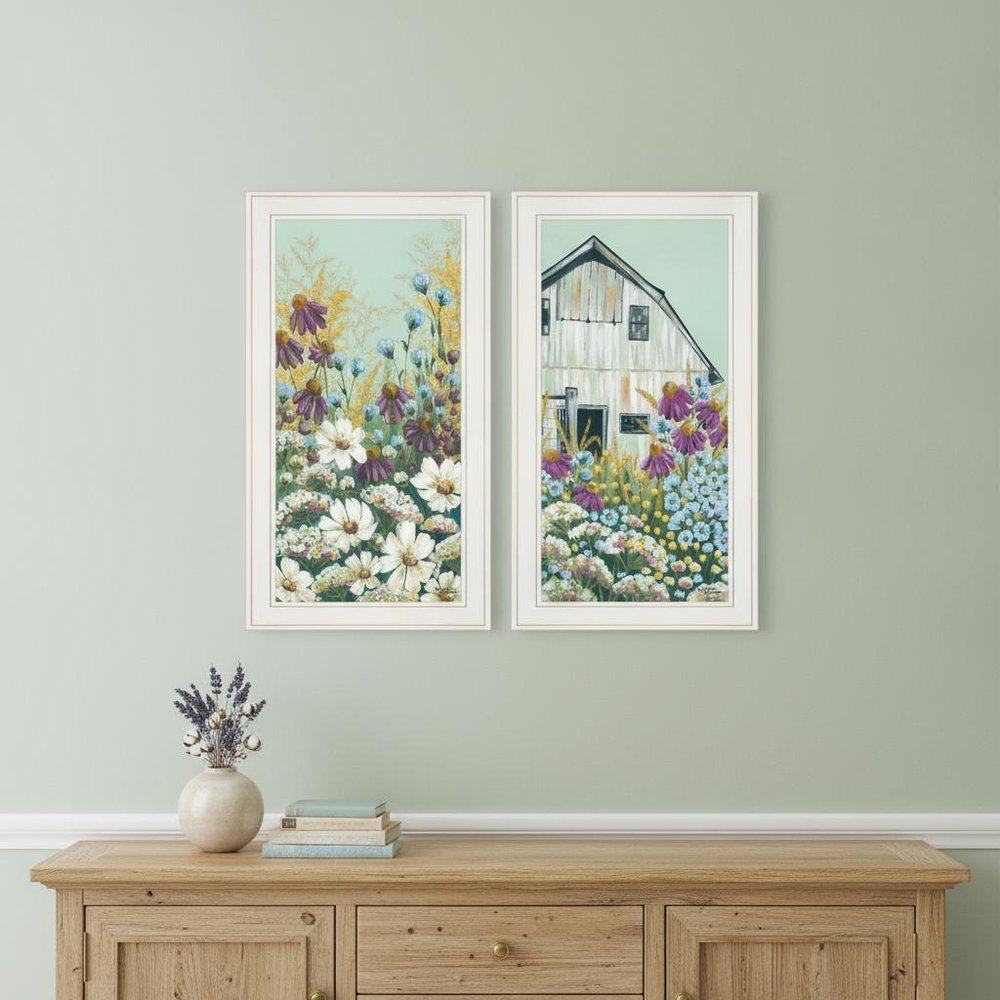 Set Of Two Floral Field 1 White Framed Print Wall Art HomeRoots