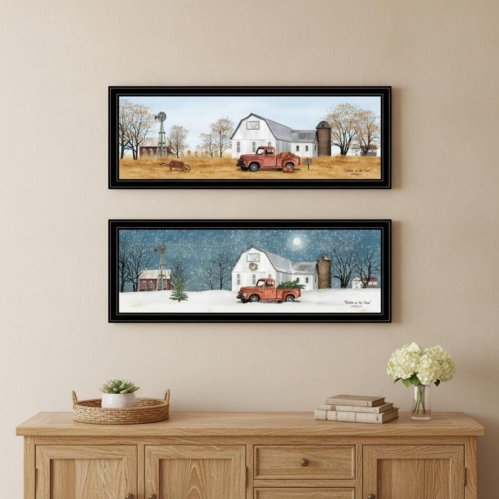 Set Of Two Billy Jacobs Seasonal Autumn or Winter Black Frame Black Framed Print Wall Art HomeRoots