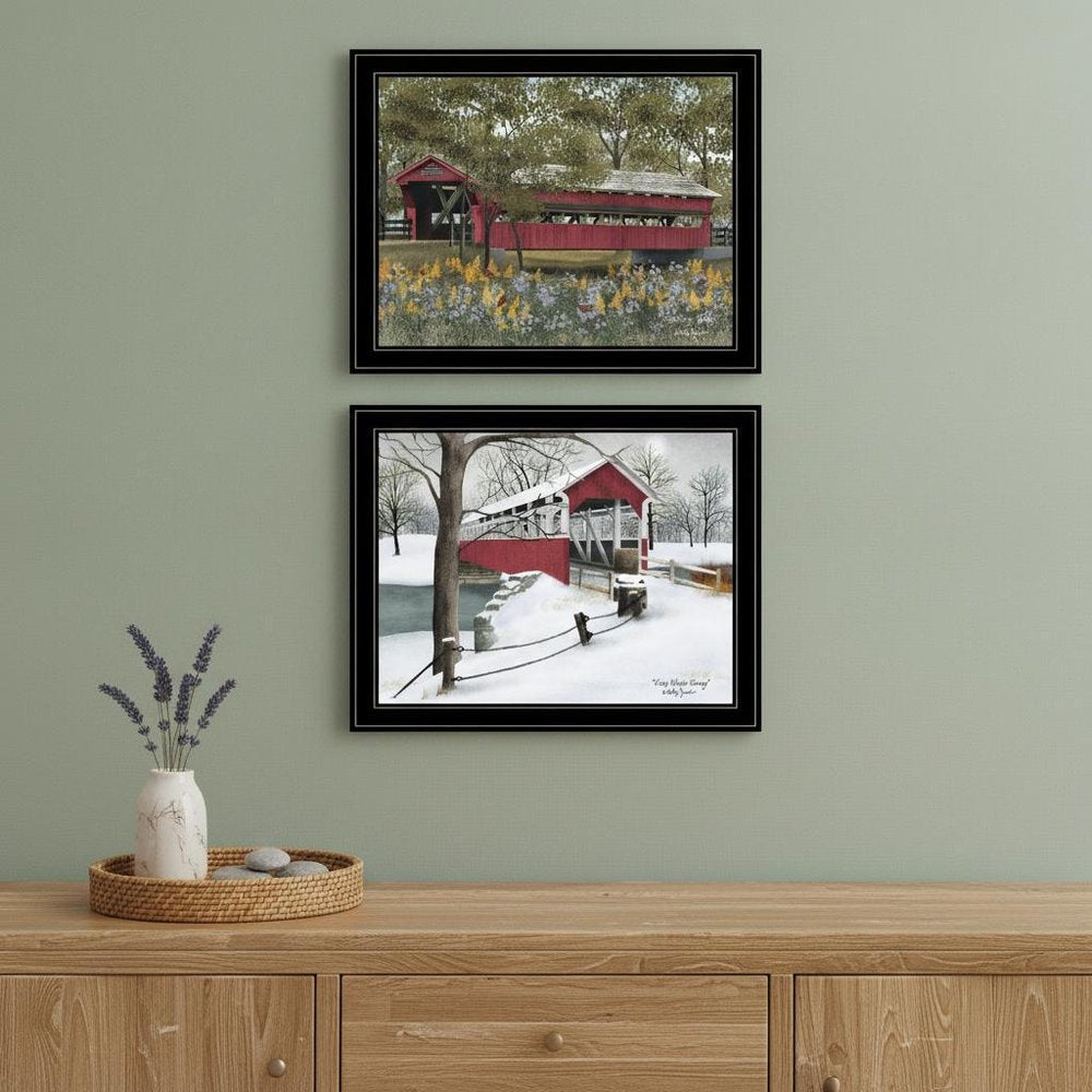 Set Of Two Covered Bridge Collection II 2 Black Framed Print Wall Art HomeRoots