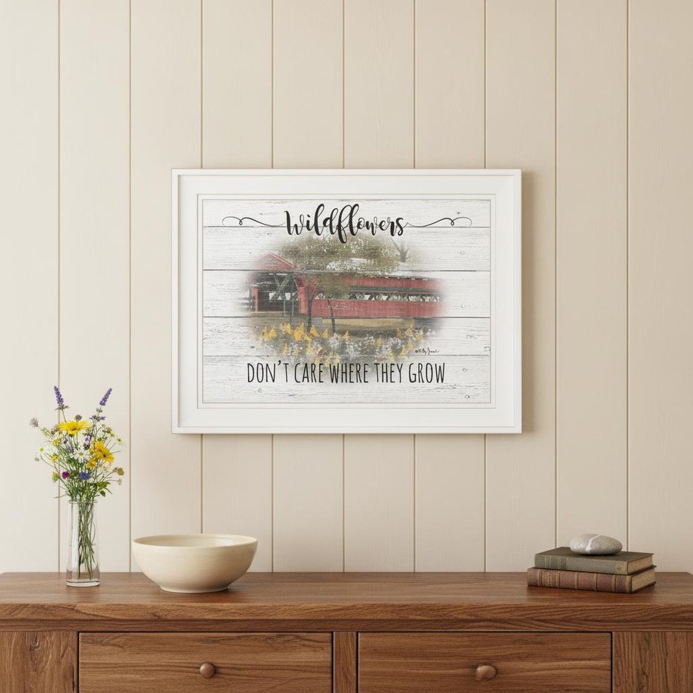 Wildflowers Covered Bridge White Framed Print Wall Art HomeRoots