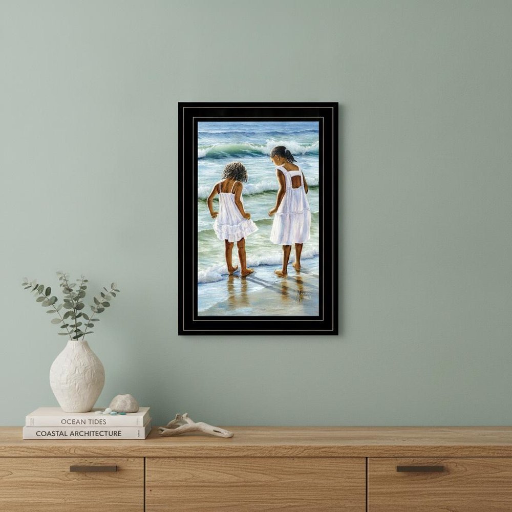 Two Girls at the Beach 4 Black Framed Print Wall Art HomeRoots