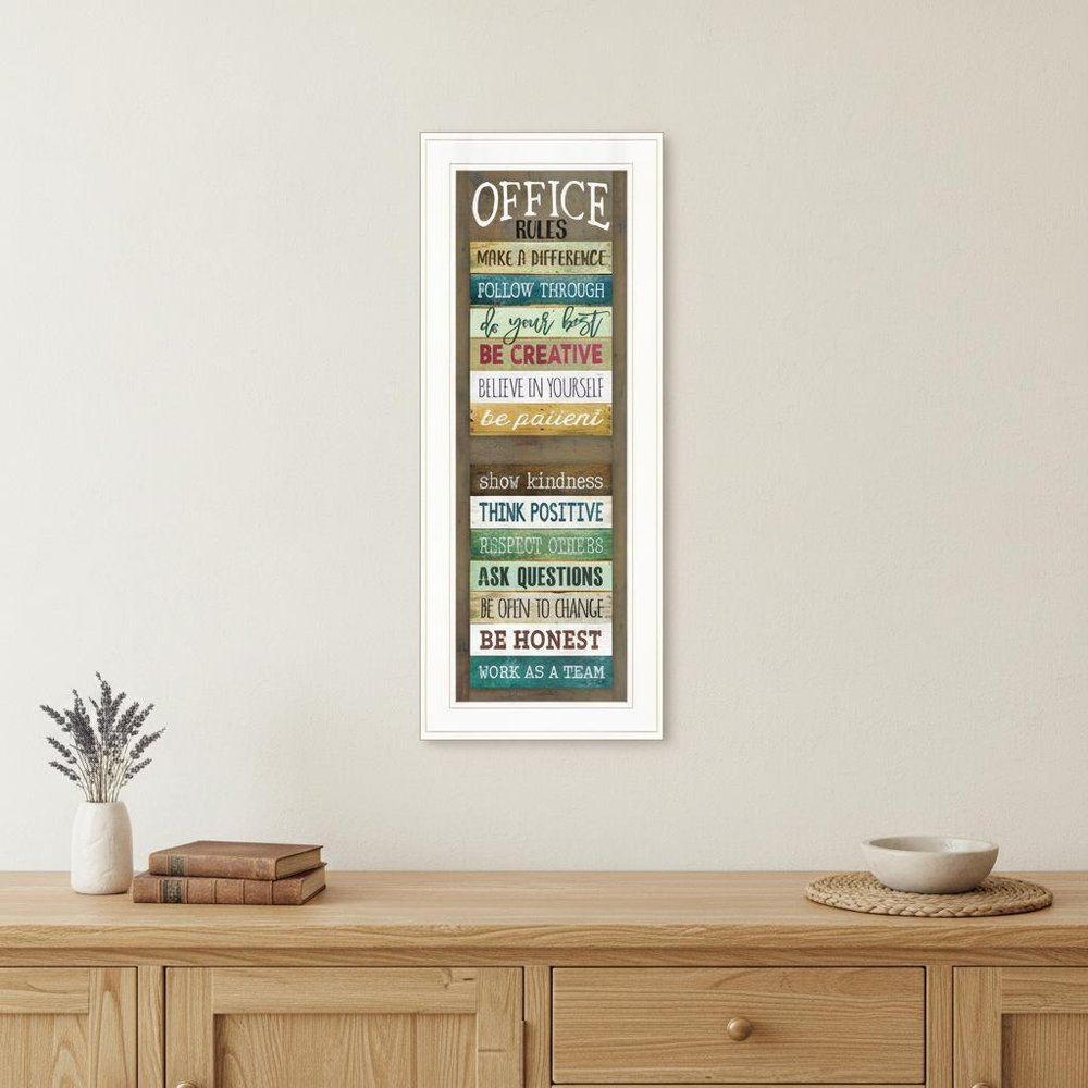 Office Rules 7 White Framed Print Wall Art HomeRoots
