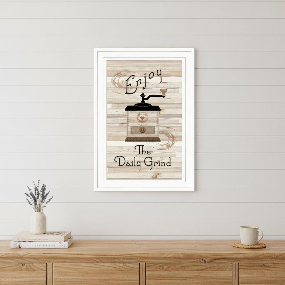 Enjoy the Daily Grind 1 White Framed Print Kitchen Wall Art HomeRoots