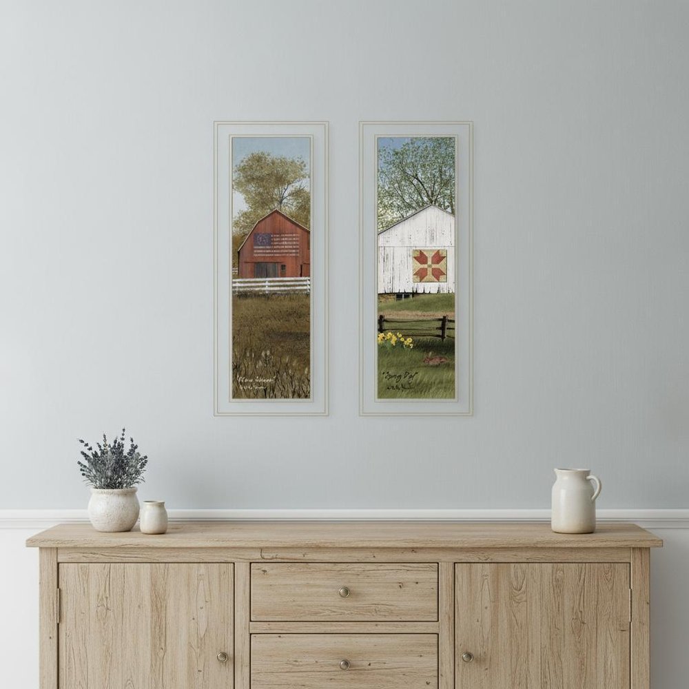Set Of Two Country Barns 1 White Framed Print Wall Art HomeRoots
