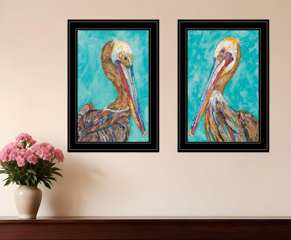 Set Of Two Pelicans Teal Black Framed Print Wall Art HomeRoots