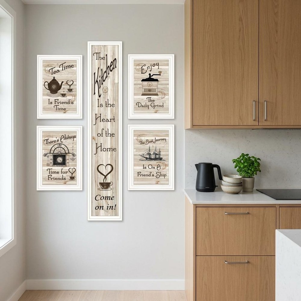 Set Of Five Kitchen Friendship 5 White Framed Print Kitchen Wall Art HomeRoots