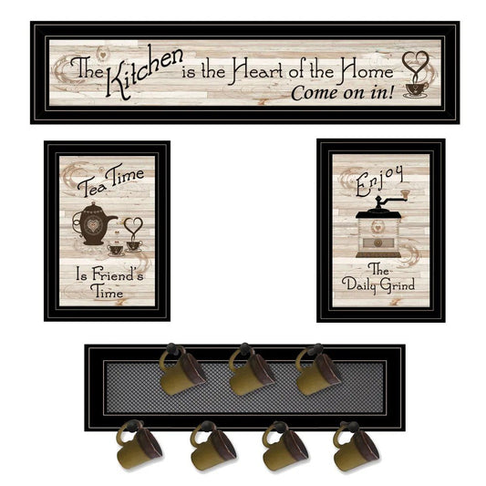 Set Of Four Kitchen Collection with Seven Peg Mug Kitchen Wall Art HomeRoots