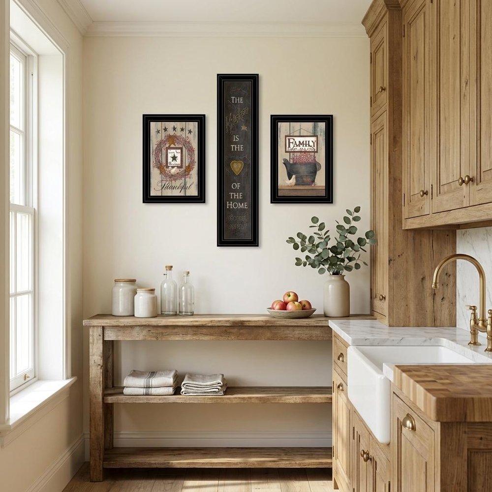 Set Of Three The Primitive Kitchen Black Framed Print Kitchen Wall Art HomeRoots
