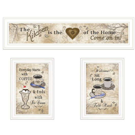 Set Of Three Love of Nature Kitchen White Framed Print Kitchen Wall Art HomeRoots