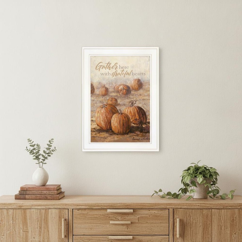 Gather Here with Grateful Hearts 1 White Framed Print Wall Art HomeRoots