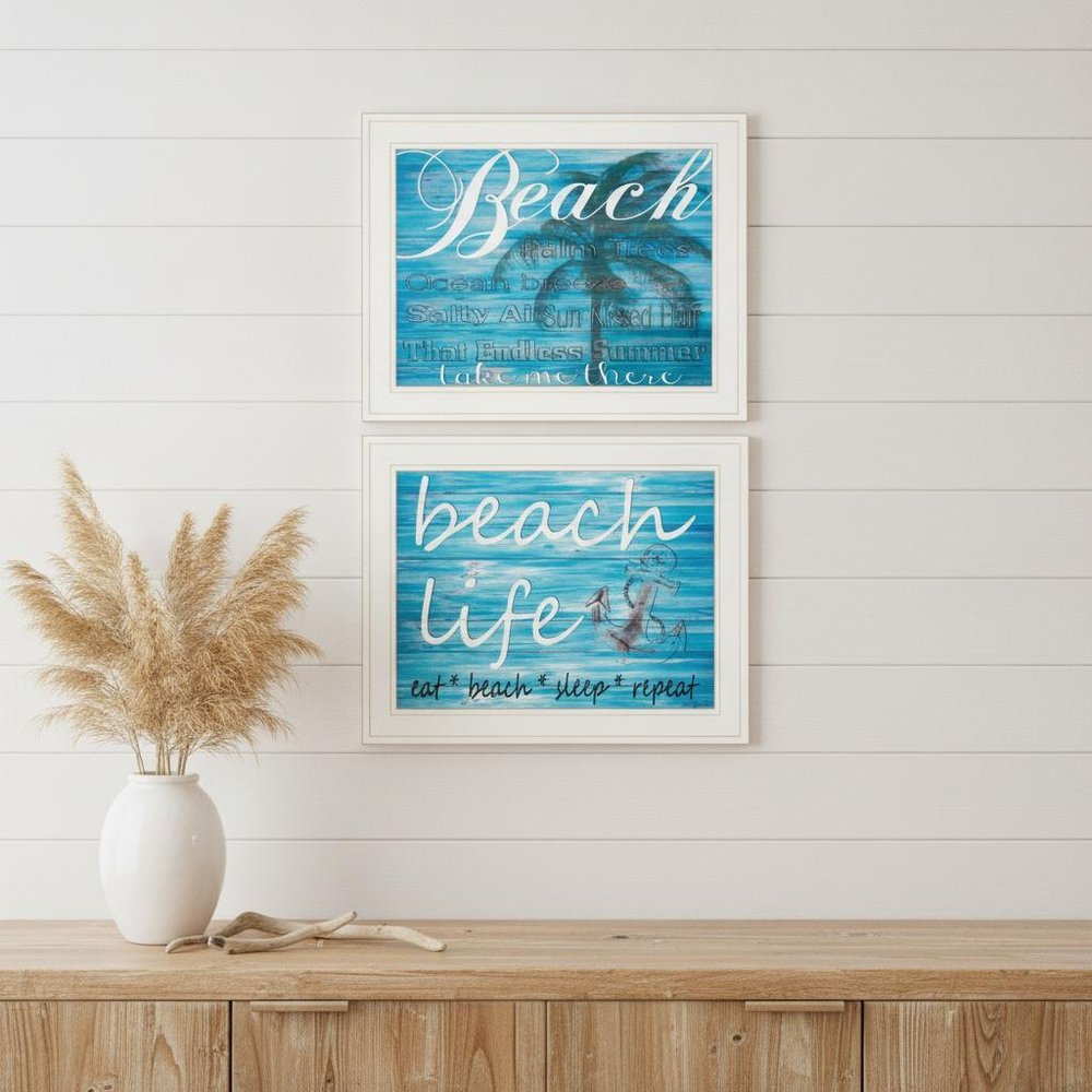 Set Of Two Beach Life 4 White Framed Print Wall Art HomeRoots