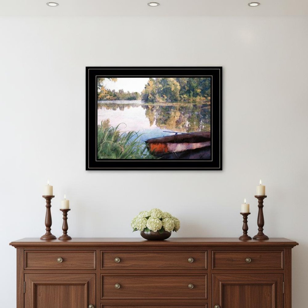 Rowboat Pond Landscape 3 Black Framed Print Wall Art HomeRoots