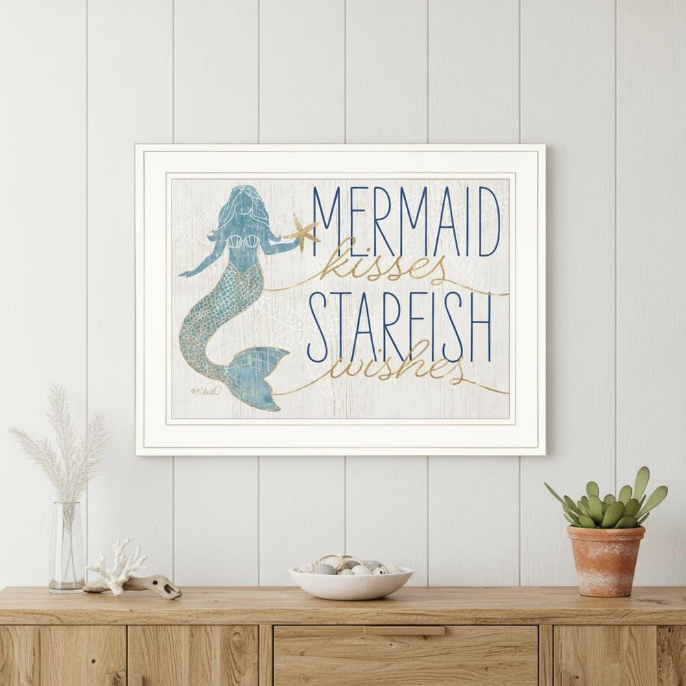 Mermaid Kisses Starfish Wishes 2 White Framed Print Wall Art HomeRoots