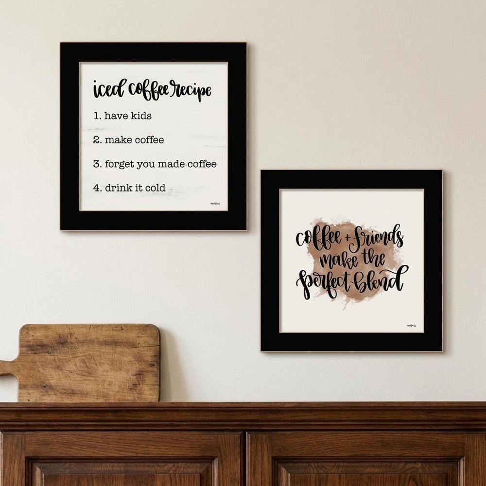 Set Of Two Coffee and Friends Recipe Black Framed Print Kitchen Wall Art HomeRoots