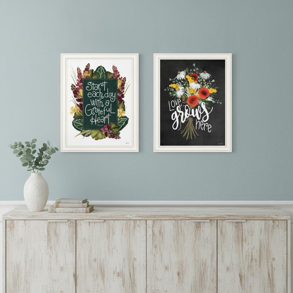 Set Of Two With Grateful Hearts White Framed Print Wall Art HomeRoots