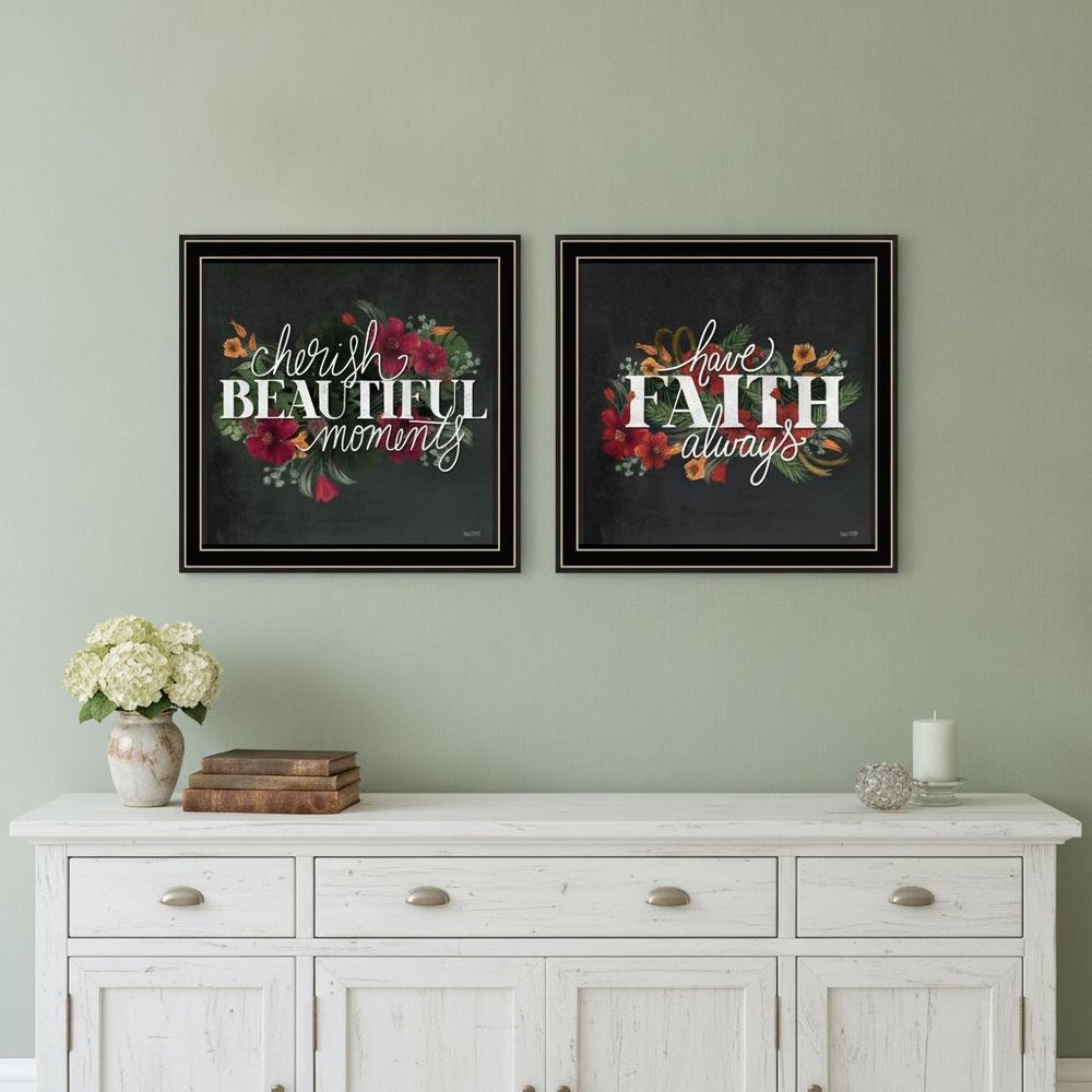 Set Of Two Cherish and Have Faith 2 Black Framed Print Wall Art HomeRoots