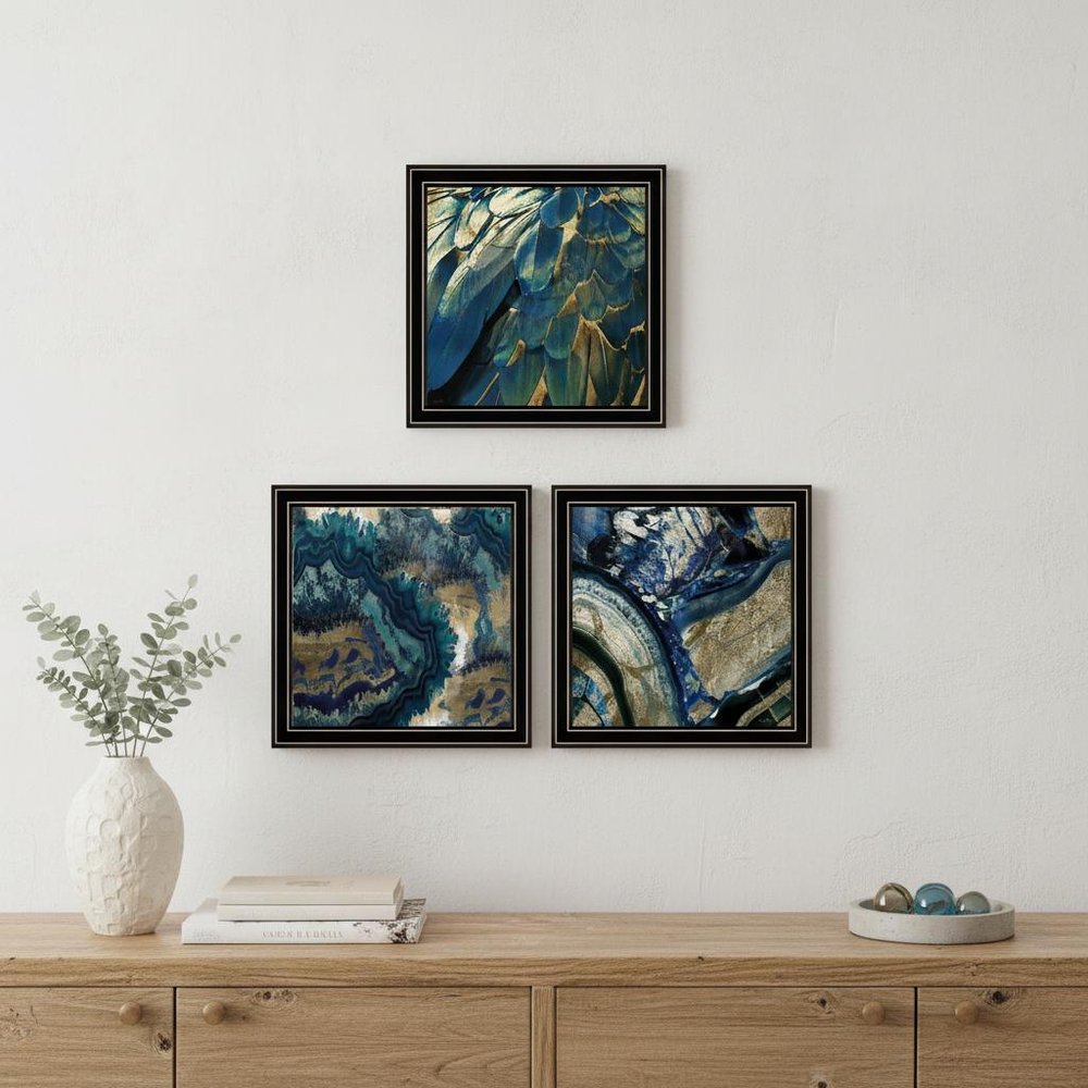 Set Of Three Deep Blue 1 Black Framed Print Wall Art HomeRoots