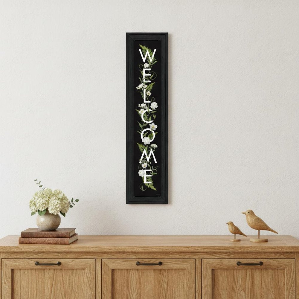 Black Floral Welcome Sign Framed Wall Art HomeRoots