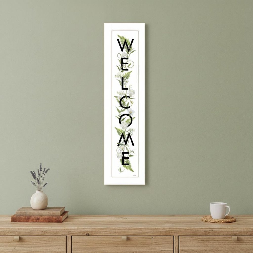 White And Black Floral Welcome Sign Framed Wall Art HomeRoots