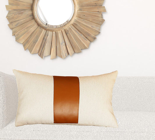 Set Of Two 18" X 18" Brown and Ivory Faux Leather Zippered Pillow 3.02" (L) x 18.0" (W) x 18.0" (H) FurniFindUSA