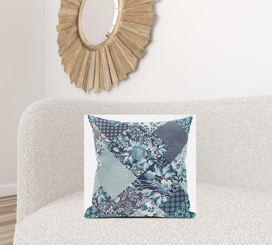 20" Blue White Floral Suede Throw Pillow FurniFindUSA