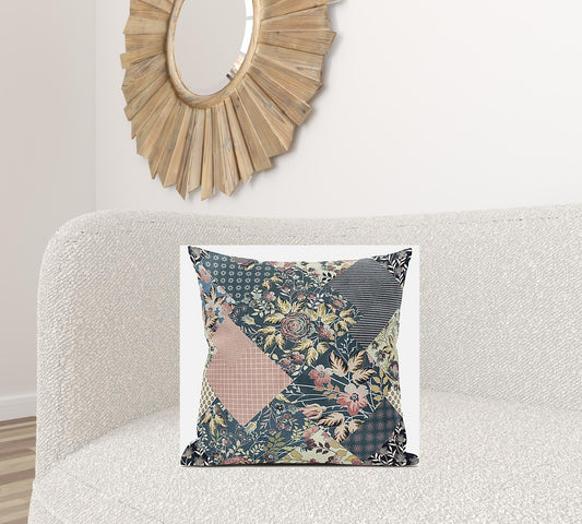20" Green Peach Floral Suede Throw Pillow FurniFindUSA