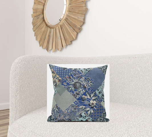 20" Blue Gray Floral Suede Throw Pillow FurniFindUSA