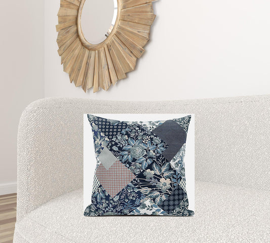 20" Deep Blue Gray Floral Suede Throw Pillow FurniFindUSA