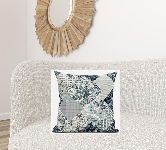 20" Gray White Floral Suede Throw Pillow FurniFindUSA