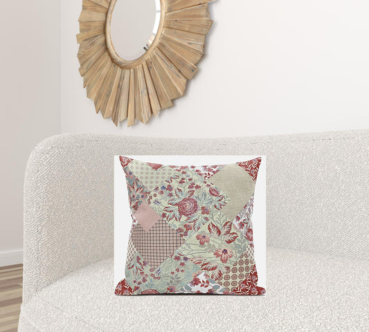 20" Red White Floral Suede Throw Pillow FurniFindUSA