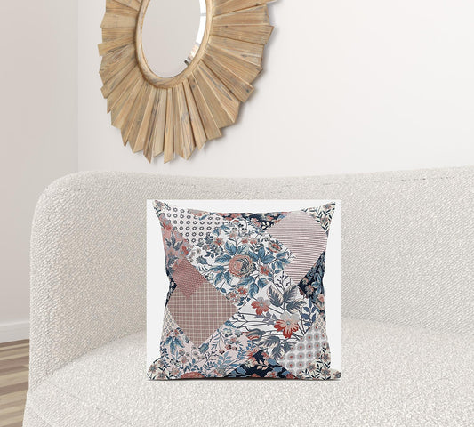 20" White Pink Floral Suede Throw Pillow FurniFindUSA