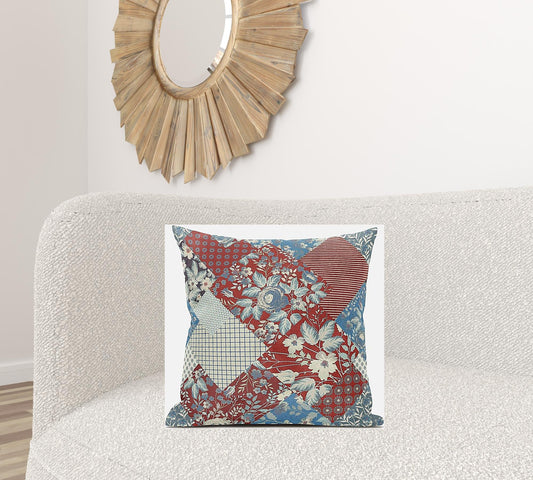 20" Aqua Red Floral Suede Throw Pillow FurniFindUSA
