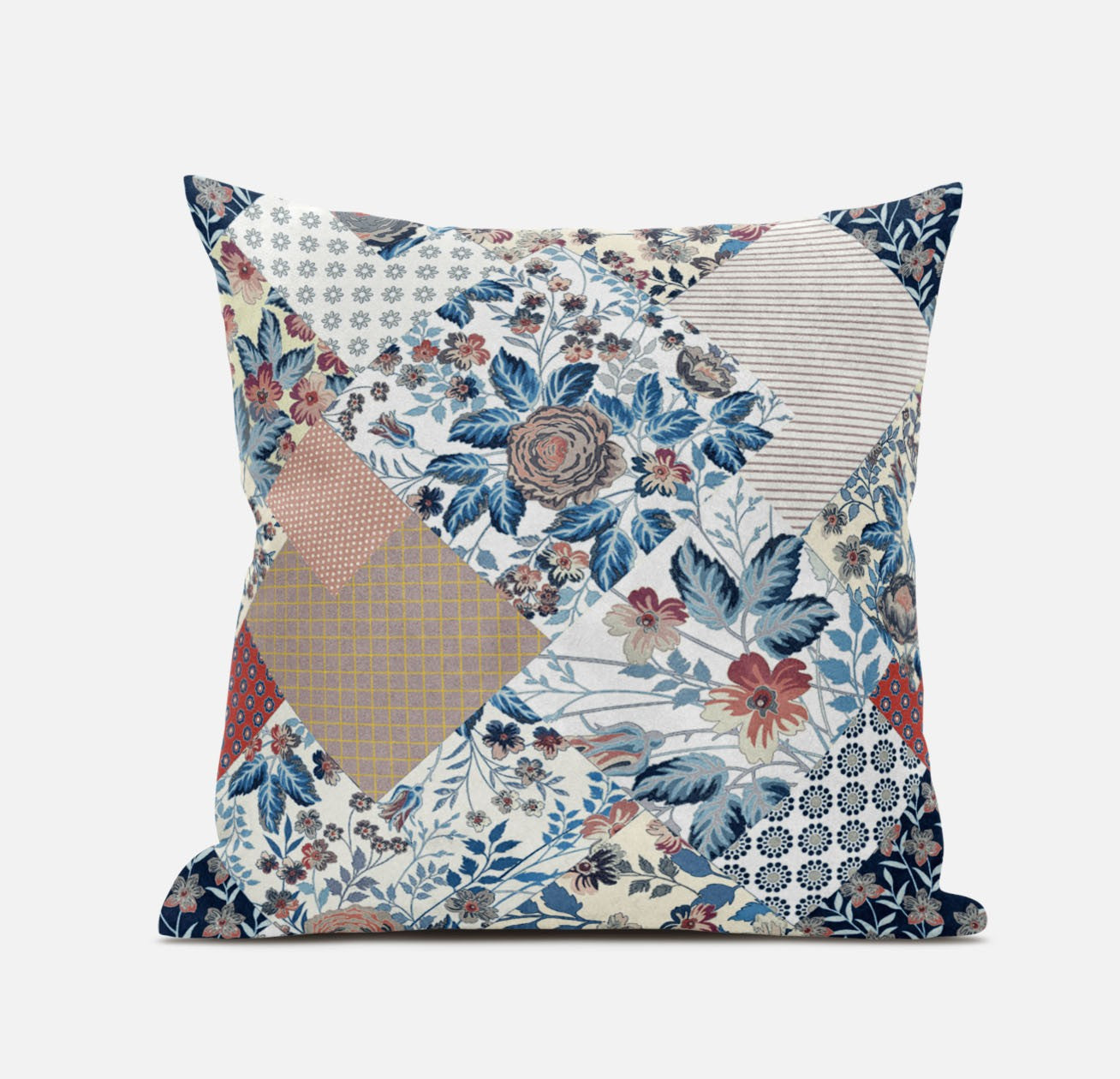 20" Blue Peach Floral Suede Throw Pillow FurniFindUSA
