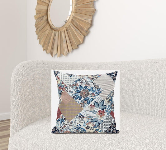 20" Blue Peach Floral Suede Throw Pillow FurniFindUSA