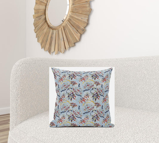 20" Sky Blue Red Roses Suede Throw Pillow FurniFindUSA
