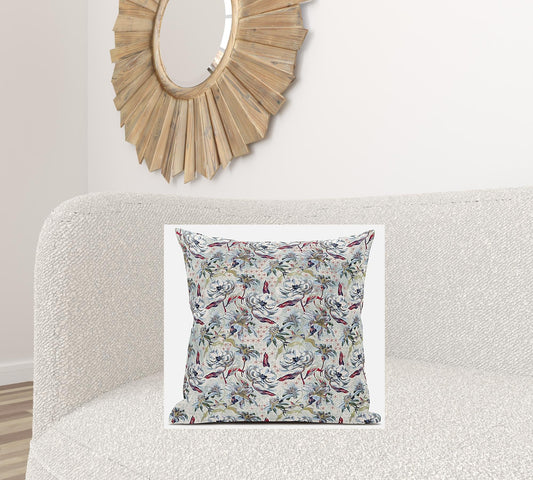 20" Light Green Gray Roses Suede Throw Pillow FurniFindUSA
