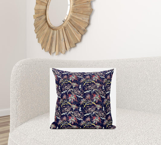 20" Midnight Blue Roses Suede Throw Pillow FurniFindUSA