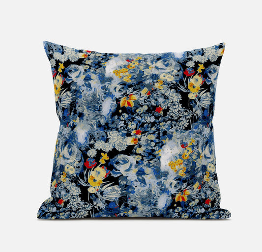20" Blue Yellow Springtime Suede Throw Pillow FurniFindUSA