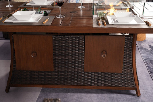 Brown Wicker Outdoor Gas Fire Pit Table with Ice Bucket HomeRoots