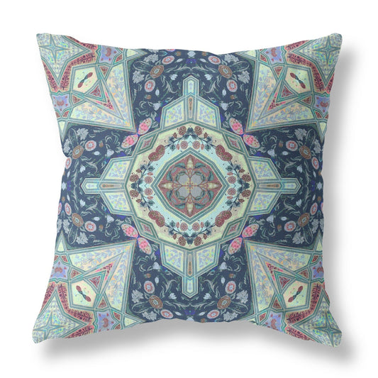 20" Aqua Blue Boho Chic Pattern Suede Throw Pillow FurniFindUSA