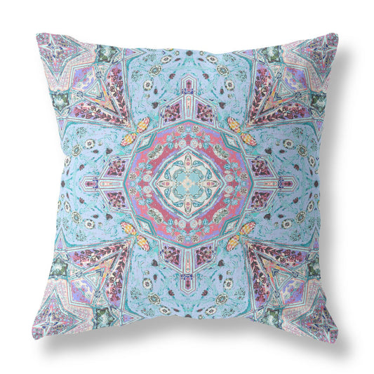 20" Blue Magenta Boho Chic Floral Suede Throw Pillow FurniFindUSA
