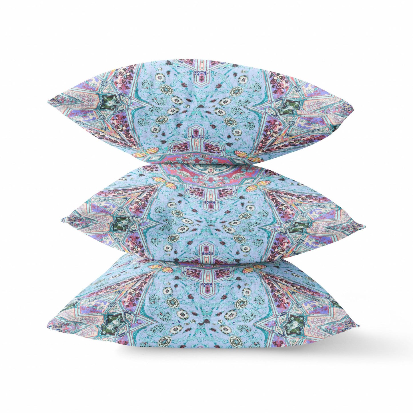 20" Blue Magenta Boho Chic Floral Suede Throw Pillow FurniFindUSA