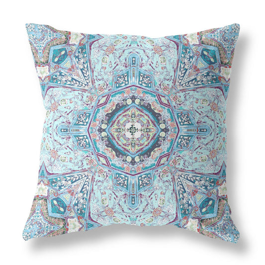 20" Light Blue Boho Flower Suede throw Pillow FurniFindUSA
