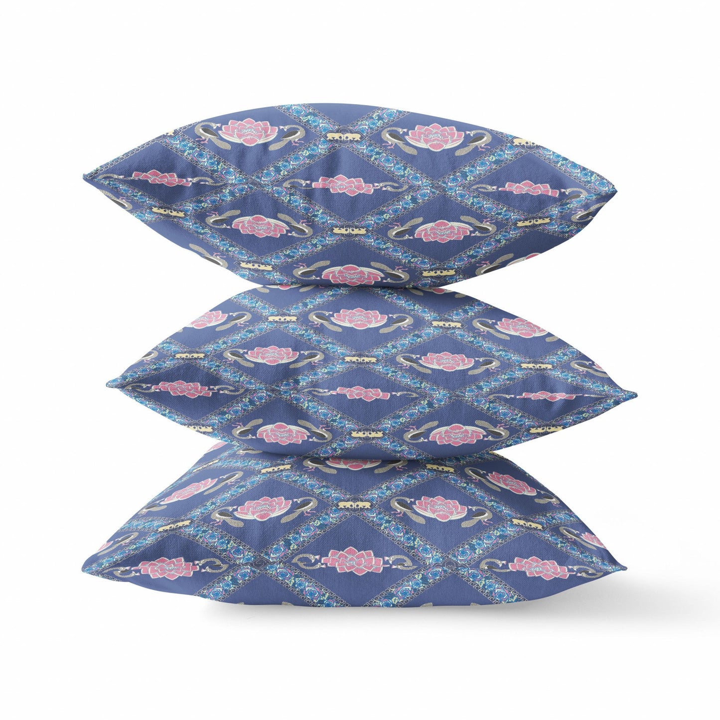 20" X 20" Purple Blue Pink Lotus Floral Blown Seam Suede Throw Pillow FurniFindUSA