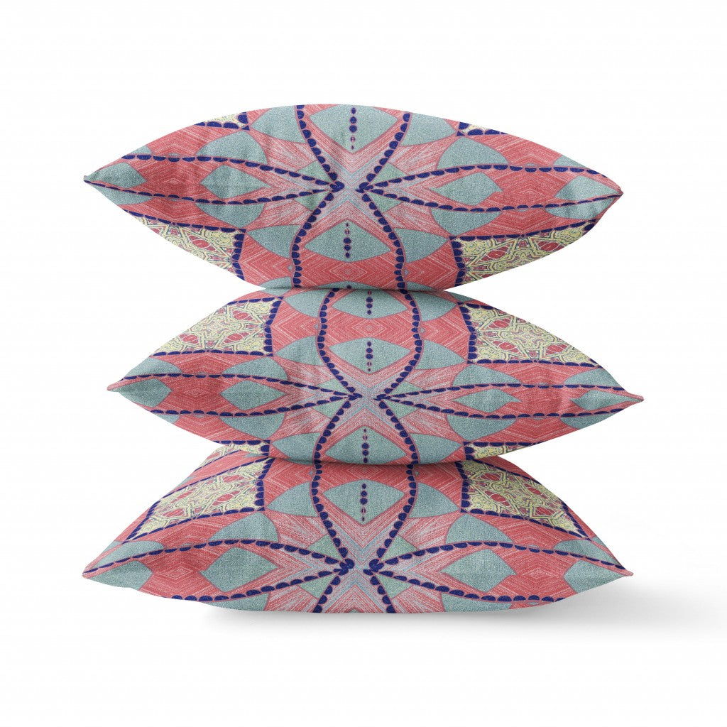 20" Red Blue Cosmic Circle Boho Suede Throw Pillow FurniFindUSA